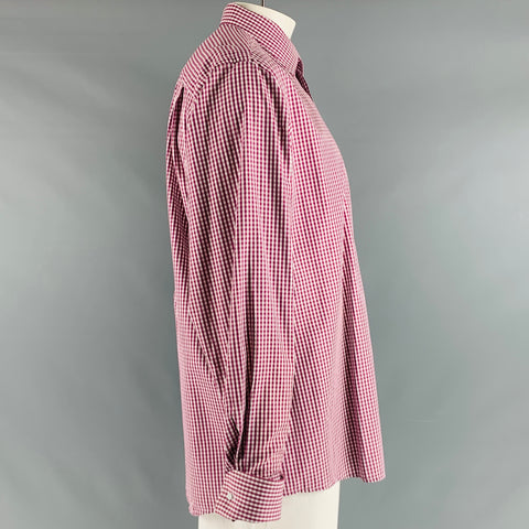 ETON Taille XL Bourgogne Blanc Vichy Français Manchette Chemise à manches longues