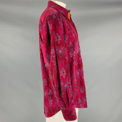 ROBERT GRAHAM Size L Magenta Blue Embroidery Cotton Button Up Long Sleeve Shirt