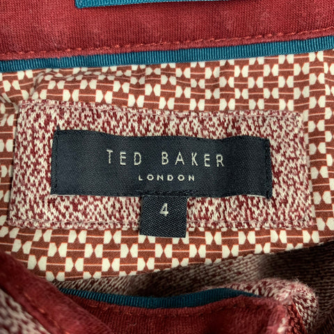 TED BAKER Size M Bary Burgundy White Textured Cotton One Pocket Polo