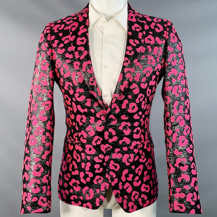 WALTER VAN BEIRENDONCK SS22 Size 38 Regular Sharp Blazer Black Hot Pink Sport Coat