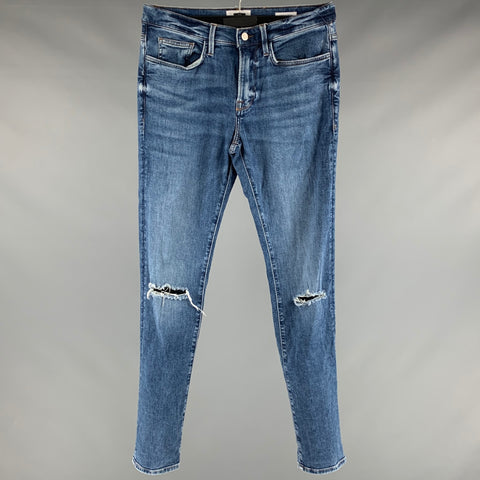 FRAME Size 31 Blue Distressed Cotton Elastane Jeans