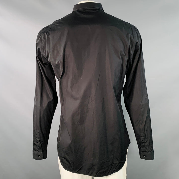 DIOR HOMME Size L Black Cotton Hidden Placket Embroidered Long Sleeve Shirt