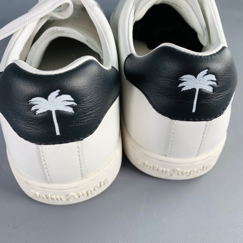 PALM ANGELS Size 9 White Black Leather Lace-Up Low Top Sneakers