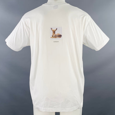 BURBERRY Size M White Brown Baby Deer Print Cotton Crew Neck T-shirt