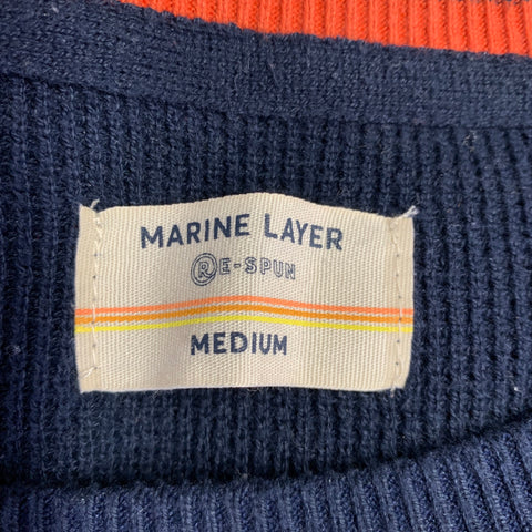 MARINE LAYER Size M Grey Multi Color Stripe Cotton Blend Waffle Knit Pullover