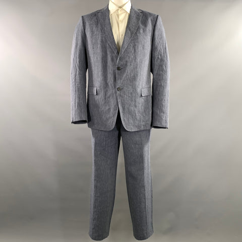 Z ZEGNA Chest Size 48 Navy White Pinstripe Linen Cotton Notch Lapel 38 30 Suit