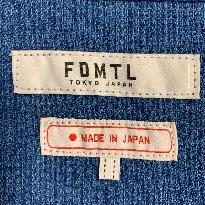 FDMTL Size XL Indigo Mixed Fabrics Cotton Patch Pockets Long Sleeve Shirt