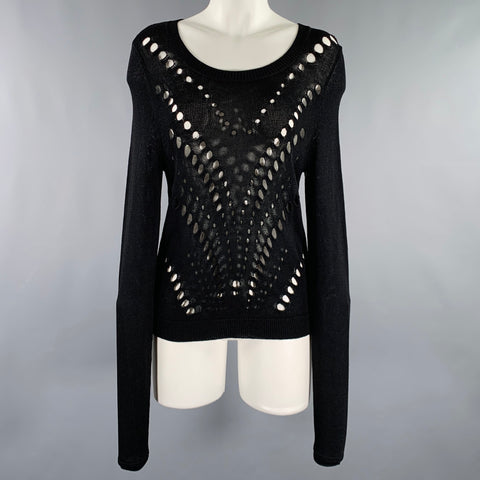 SANDRO Size S Black Viscose Nylon See Through Long Sleeve Pullover