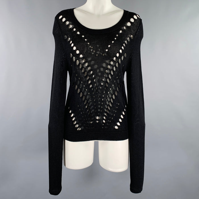 SANDRO Size S Black Viscose Nylon See Through Long Sleeve Pullover