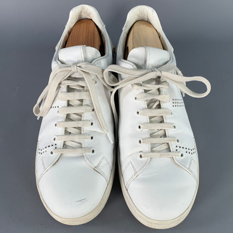 VALENTINO Size 10 White Perforated Leather Lace-Up Sneakers