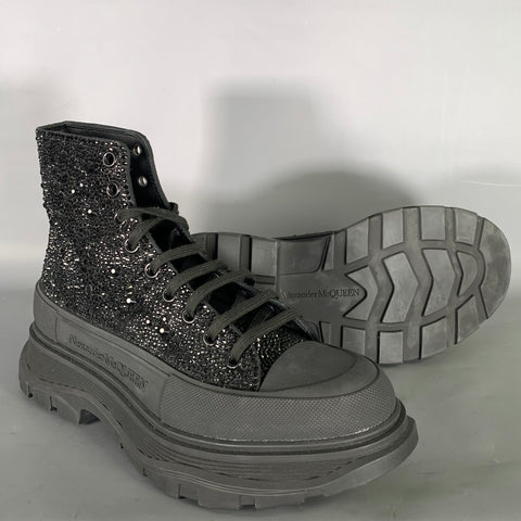 ALEXANDER MCQUEEN Size 10 Black Studded Leather Lace Up Boots