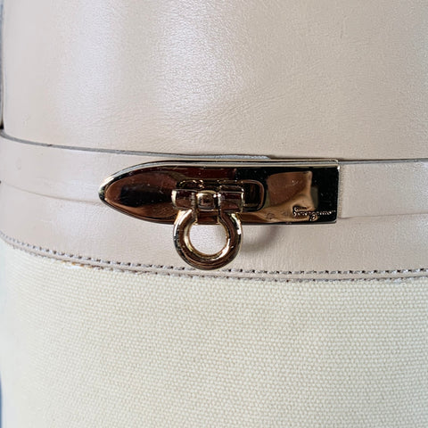 SALVATORE FERRAGAMO Bottes hautes en cuir et toile beiges Taille 8