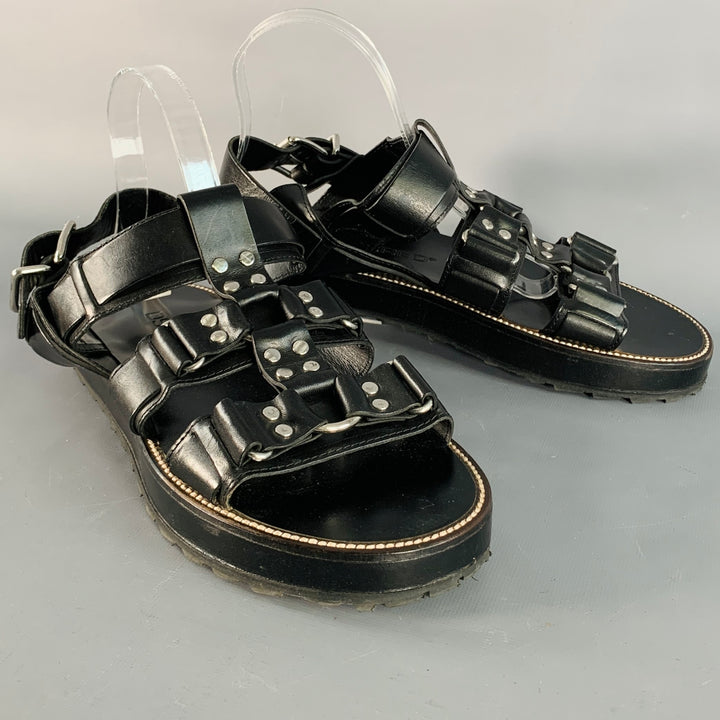 DSQUARED2 Size 8 Harley Black Silver Leather Buckle Sandals