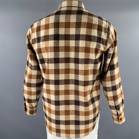 CELINE Size M Brown Camel Buffalo Plaid Wool Blend Shirt Jacket