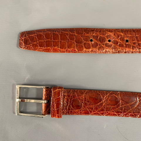 LONGHI Size 36 Brown Cognac Crocodile Belt