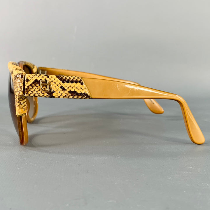 EMMANUELLE KHANH Vintage Tan Brown Snakeskin Leather Acetate Square Sunglasses