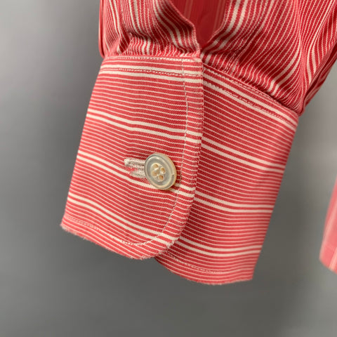 CHARVET Size 40 Red White Stripe Cotton Spread Collar Long Sleeve Shirt