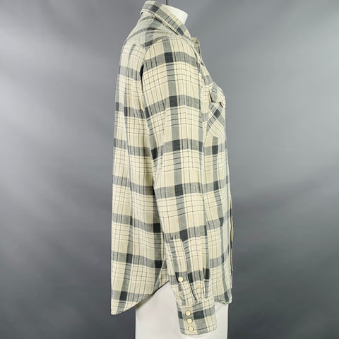 RRL by RALPH LAUREN Size L Grey Taupe Plaid Cotton Two Pockets Long Sleeve Shirt