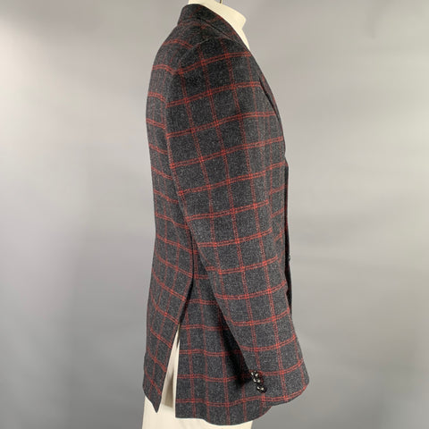 BRIONI Regular Grey Red Window Pane Wool Sport Coat