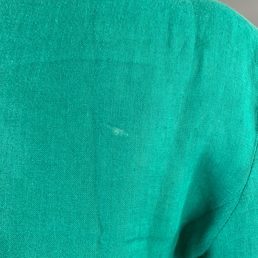 GIORGIO ARMANI Size 8 Teal Linen 3/4 Sleeves Shirt