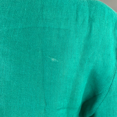 GIORGIO ARMANI Size 8 Teal Linen 3/4 Sleeves Shirt