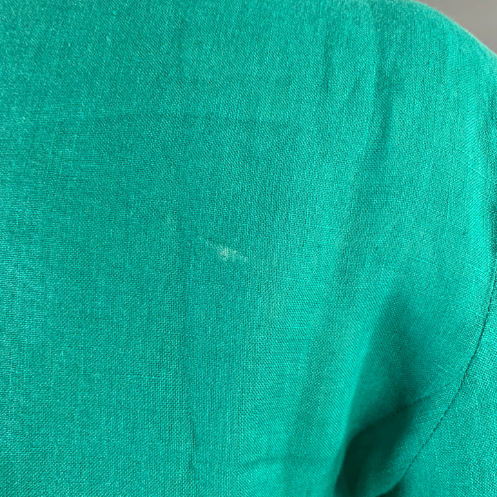 GIORGIO ARMANI Size 8 Teal Linen 3/4 Sleeves Shirt