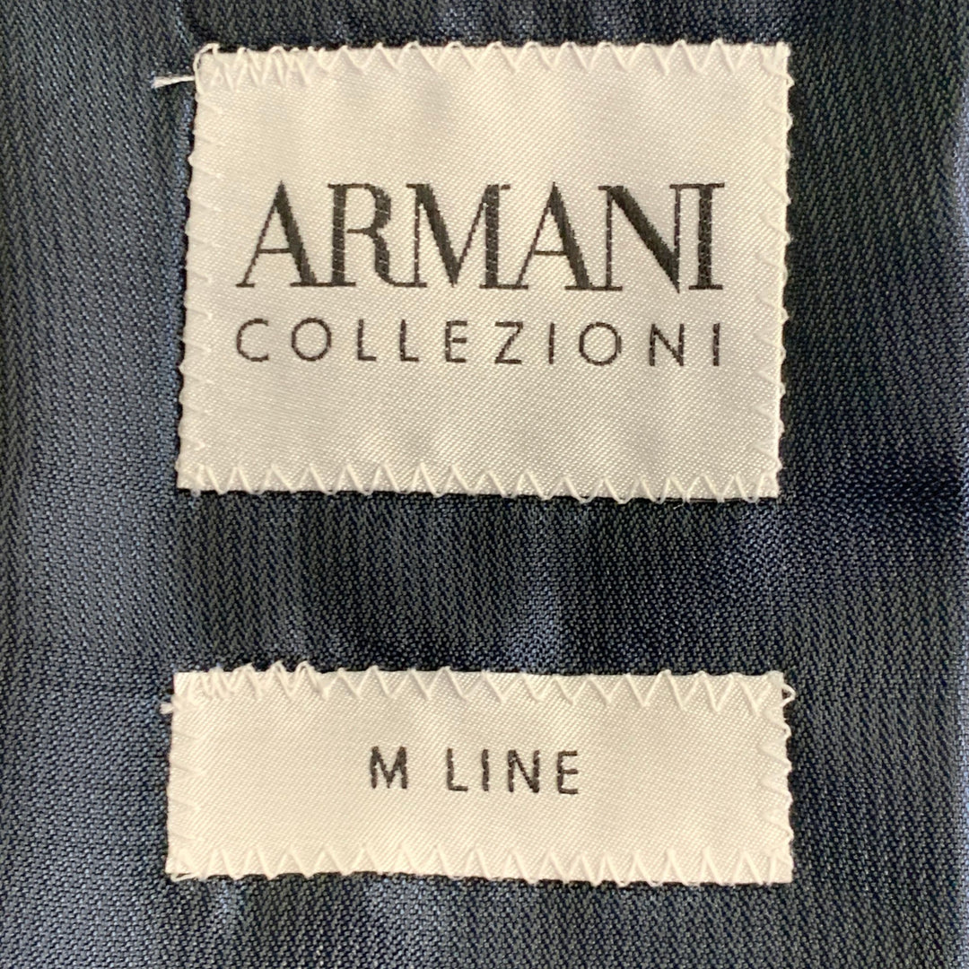 ARMANI COLLEZIONI Size 42 Navy Black Plaid Cotton Velvet Peak Lapel Sport Coat