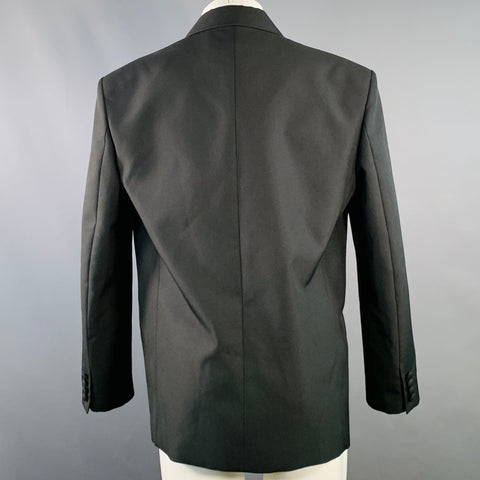 VALENTINO Size 38 Black Polyester Double Breasted Peak Lapel Sport Coat