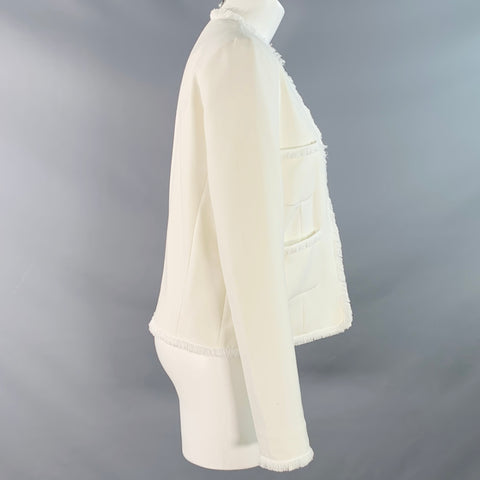 L'AGENCE Size 8 White Polyester Blend Woven Cropped Open Front Jacket Blazer