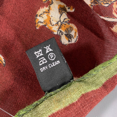 NO BRAND Burgundy Green Dogs Wool Pocket Square