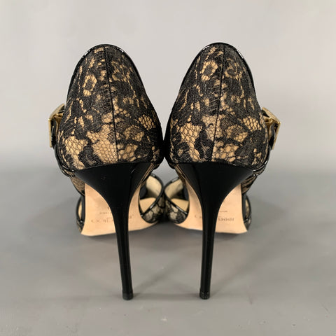 JIMMY CHOO Size 9 Black Cream Lace 144Lace Stiletto Pumps