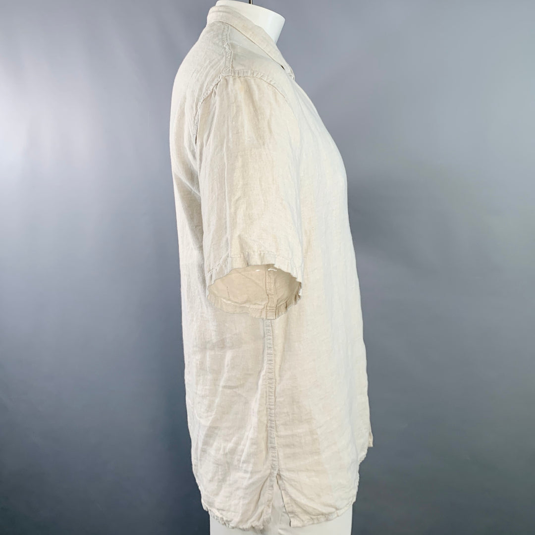 TENDER Size L Beige Linen One Pocket Short Sleeve Shirt