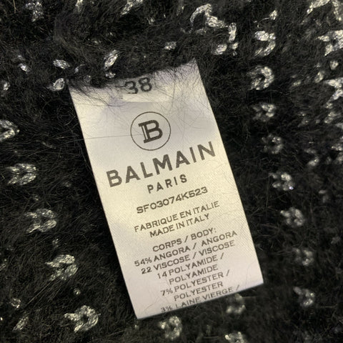 BALMAIN Size 6 Black Silver Angora Woven Pull On Sweater