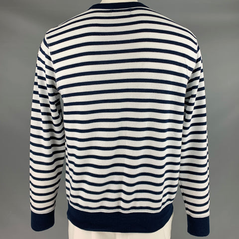 RALPH LAUREN Size L White Navy Stripe Cotton Blend Crew Neck Pullover