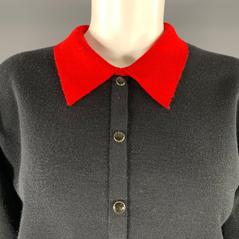 COURREGES Size S Black Red Wool Henley Pullover