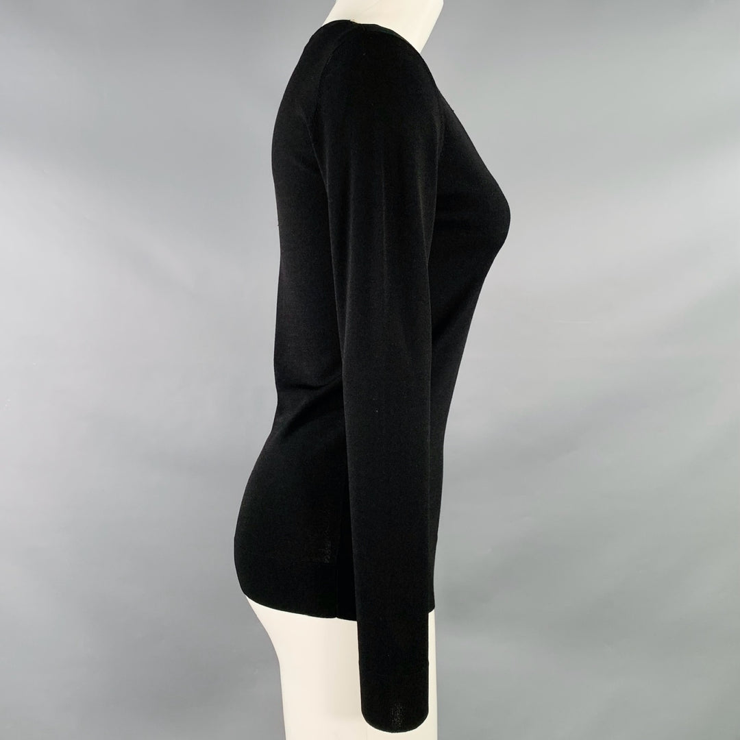 DKNY Size S Black Beige Viscose Blend Knit Triangle Crew Neck Pullover