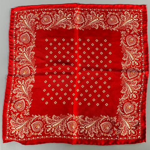 BARNEY'S NEW YORK -Fairfax- Red Cream Paisley Silk Pocket Square