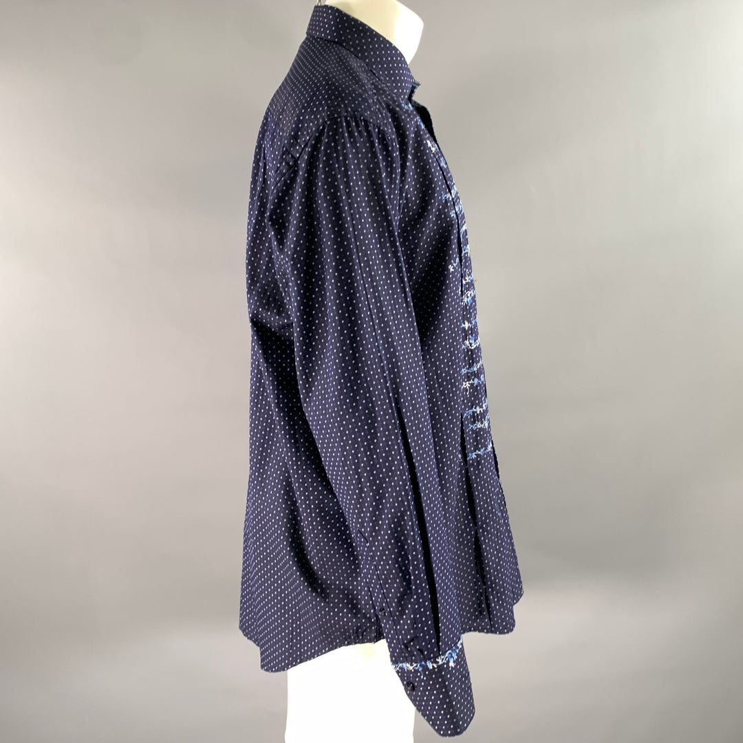 ROBERT GRAHAM Size XL Navy Blue Embroidery Cotton Long Sleeve Shirt