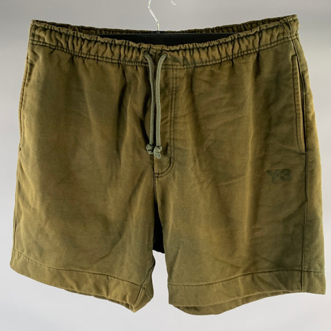 Y-3 Size L Olive Polyester Blend Sweat Shorts