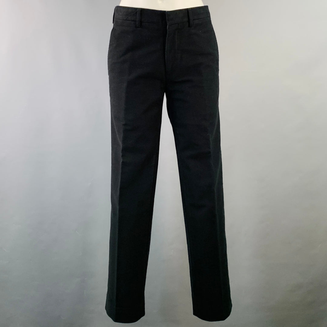 PRADA Size 38 Regular Black Velvet Cotton Blend Notch Lapel Suit