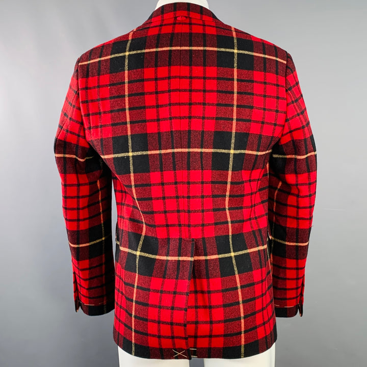 BLACK FLEECE by THOM BROWNE Size 40 Red Black Yellow Plaid Wool Notch Lapel Sport Coat