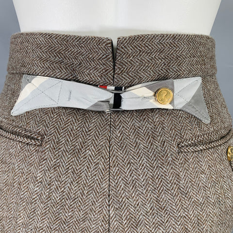 THOM BROWNE Size 2 Brown Olive Wool Herringbone Flat Front Dress Pants