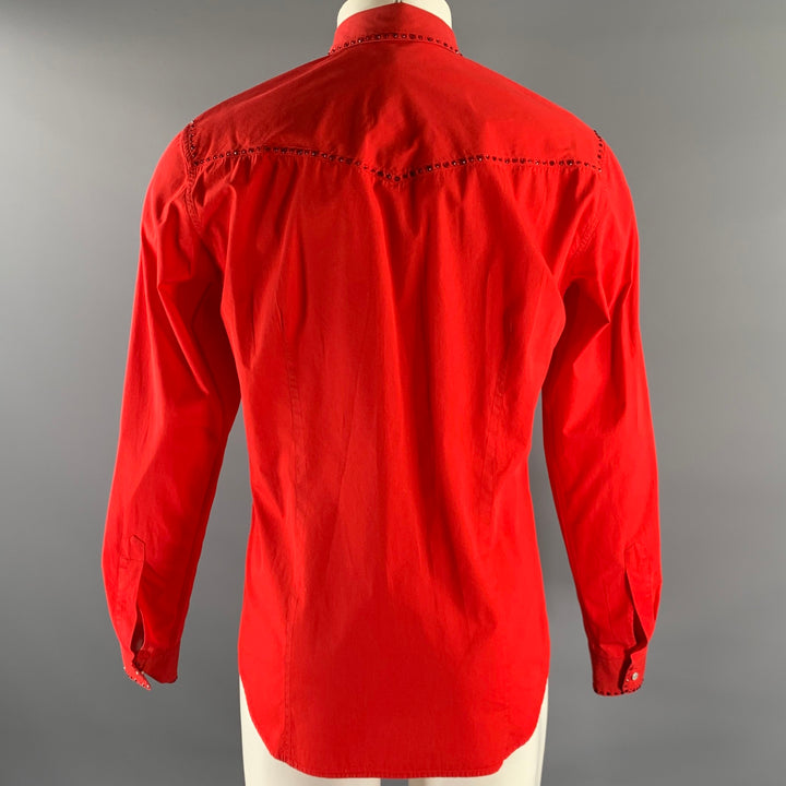 DRIES VAN NOTEN Size M Red Rhinestone Cotton Long Sleeve Shirt