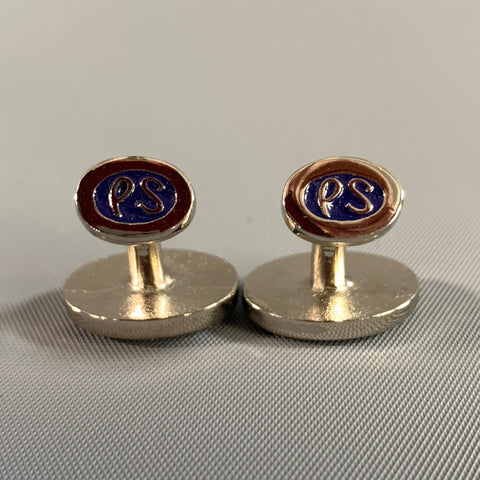 PAUL SMITH Silver Green & Blue Stripe Cuff Links