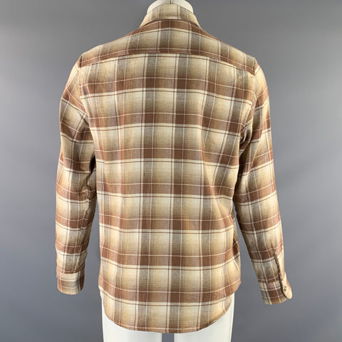 APC Size M Brown Beige Plaid Cotton Linen Button Up Long Sleeve Shirt