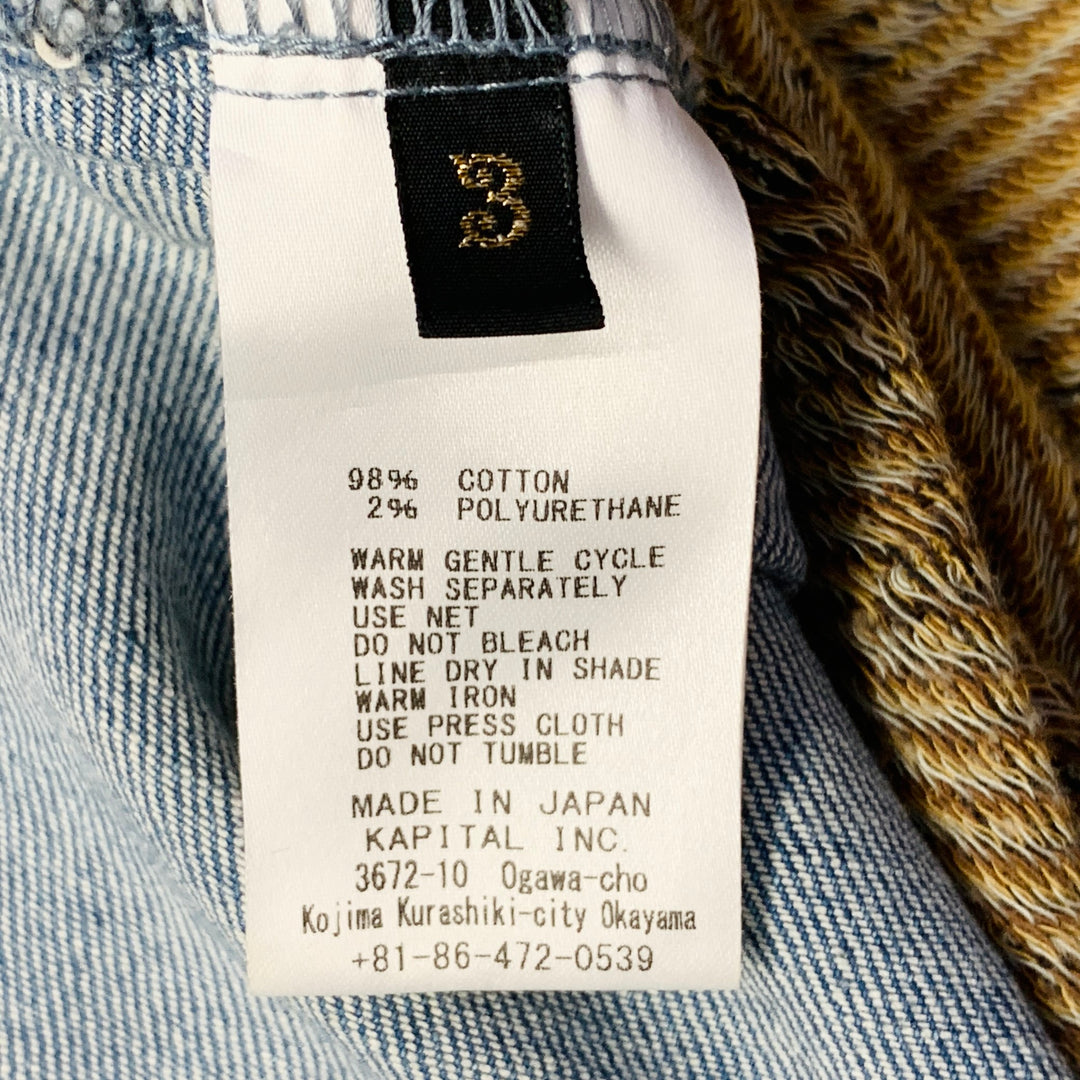 KAPITAL Size L Blue Brown Patchwork Cotton Blend Crew Neck T-shirt