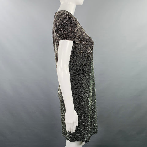 SAINT LAURENT 2019 Size XS Black Silver Viscose Rhinestones Cocktail Dress