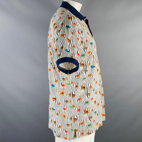 ROBERT GRAHAM Size L White Multi Color Goldfish Print Cotton Buttoned Polo