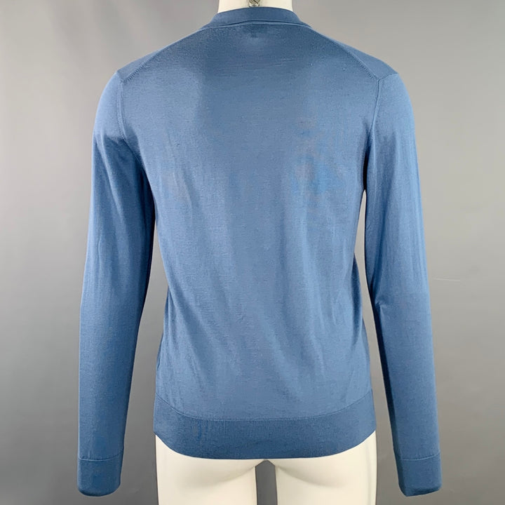 LANVIN Size M Blue Silk Jersey Long Sleeve Polo