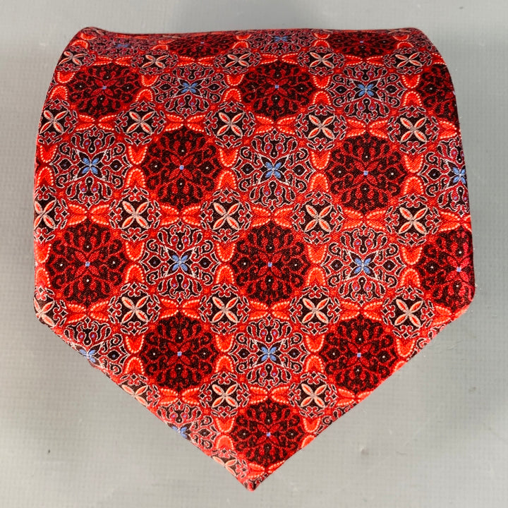 ERMENEGILDO ZEGNA Red Black Abstract Floral Silk Tie